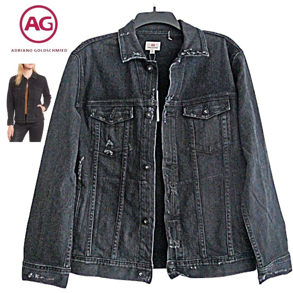 AG Adriano Goldschmied NWT Oversized Distress Black Charcoal Denim Jacket M